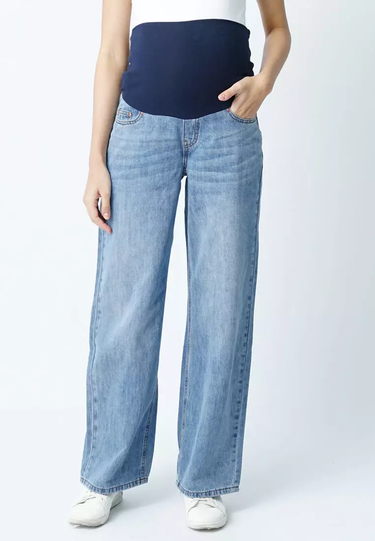Wide leg pregnancy jeans in Dark blue