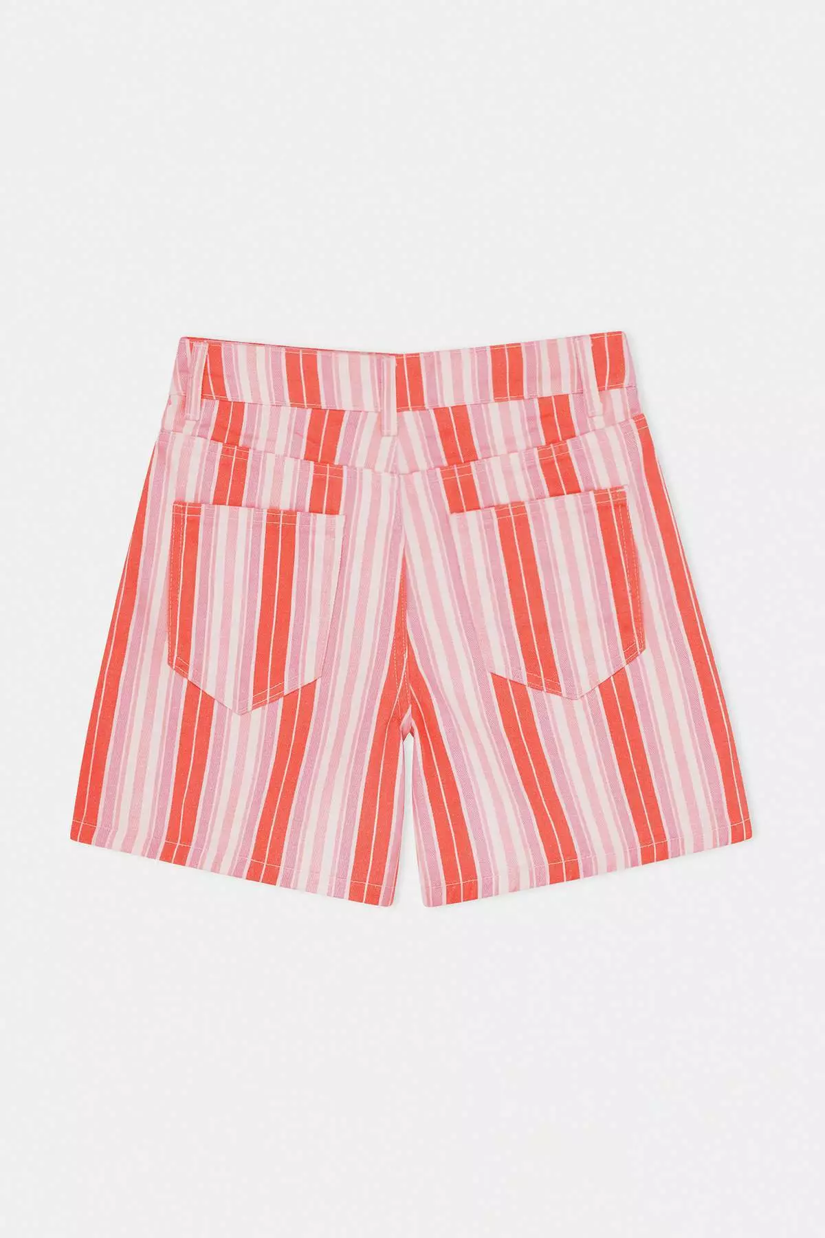 Multi-Colored Pink Striped High Waist City Boy Denim Shorts Twoss26Sr118