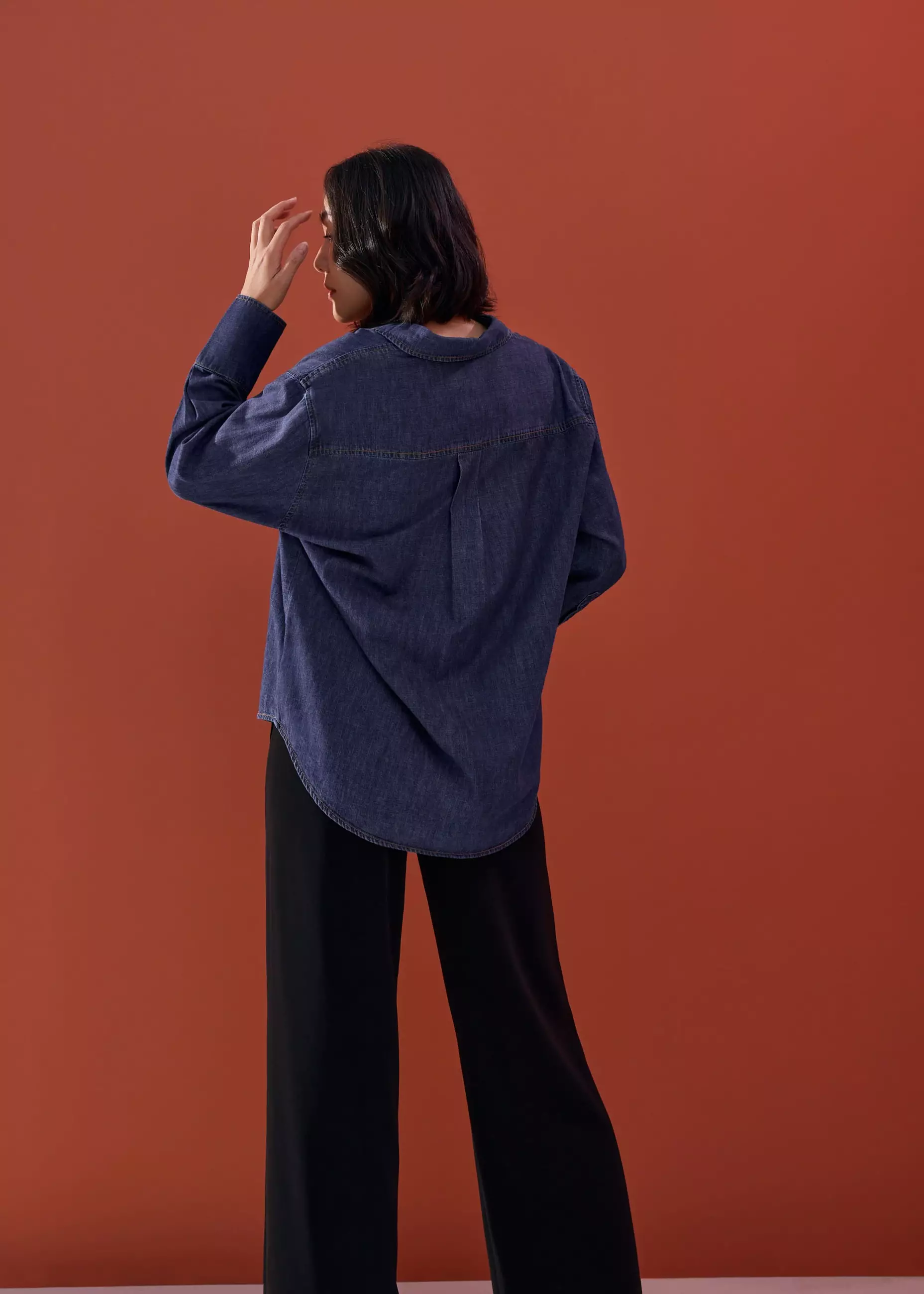Atasan Wanita - Oversized Denim Drop Shoulder Button Down Shirt
