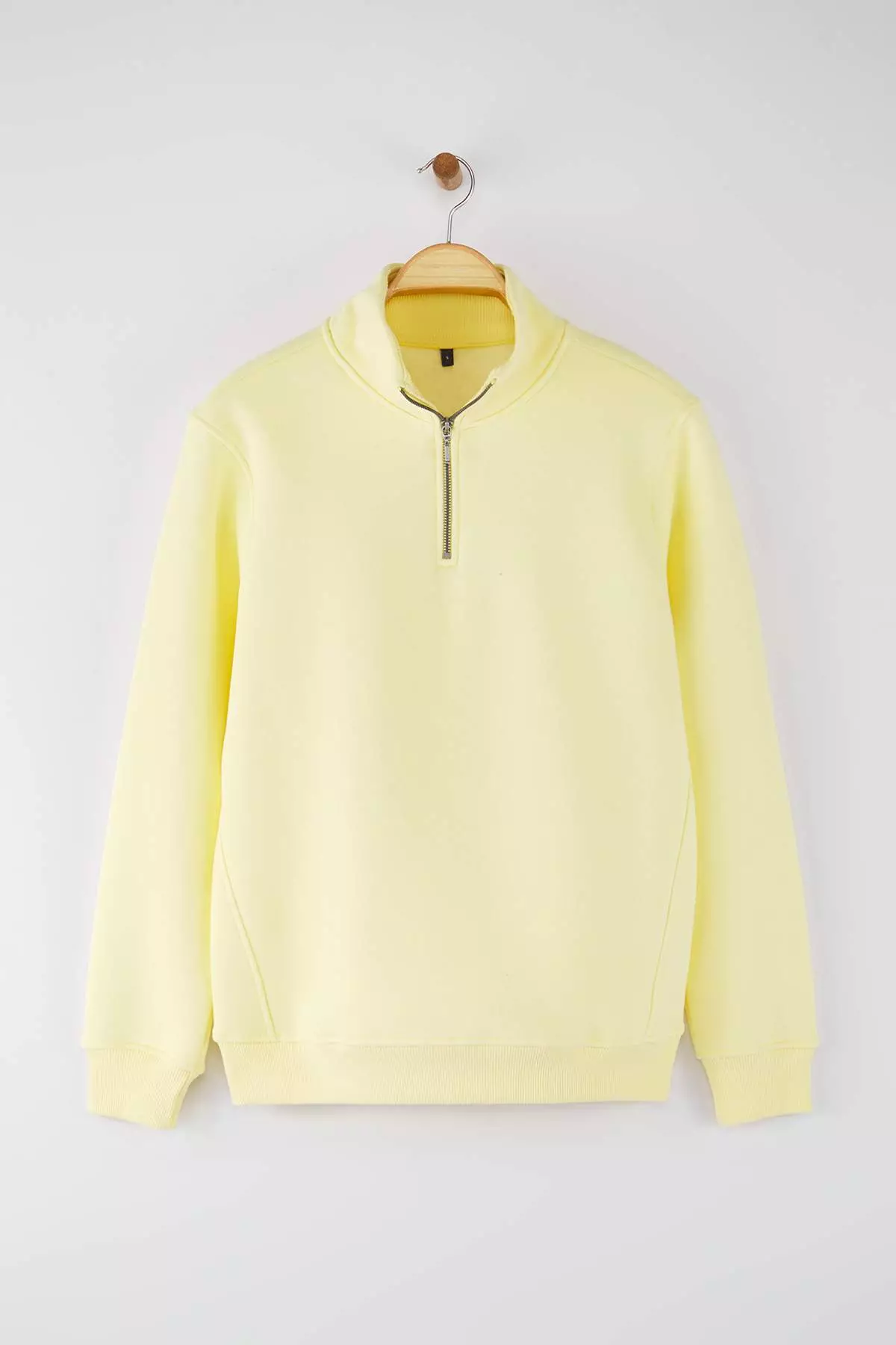 Yellow Regular Cut Stand Collar Zippered Cotton Basic Fleece Inside Sweatshirt Tmnaw24Sw00041