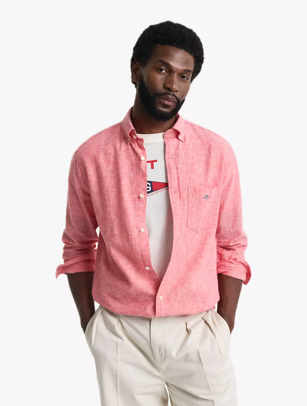 GANT - Pakaian Pria - Reg Cotton Linen Shirt - Brick Red