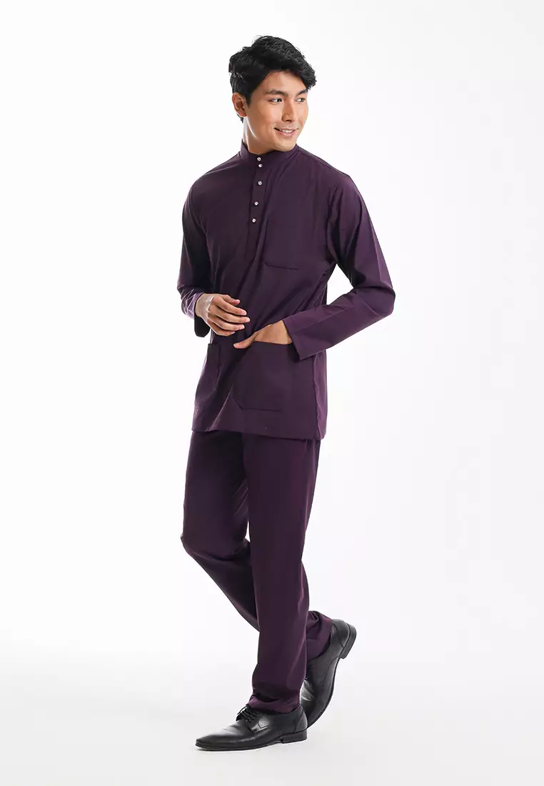 Forest x Hatta Dolmat Baju Melayu Cekak Musang Dewasa - BM24104-70DkPurple