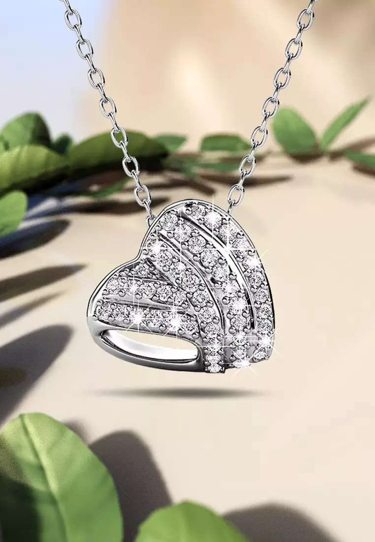 Heart-Shaped White Gold Pendant Necklace Embellished with SWAROVSKI® Crystals