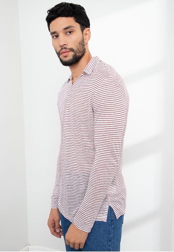Origin by Zalora multi Long Sleeve Linen Stripe Polo Shirt C44DDAAF343A70GS_1