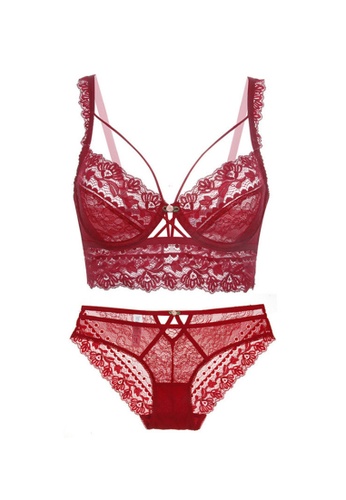 ZITIQUE red Women's Sexy Ultra-thin 3/4 Cup Non-Sponge Push Up Bra Lace Lingerie Set (Bra and Underwear) - Red 683BCUS0B543D1GS_1