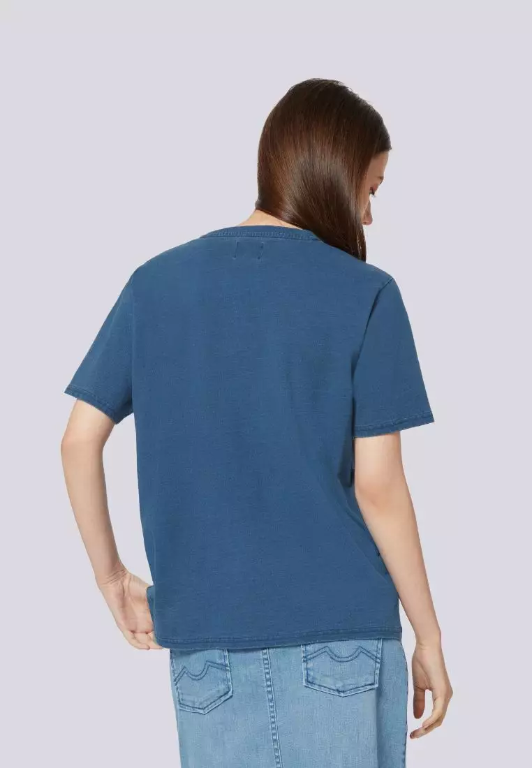 女裝櫻花印花靛藍染T恤