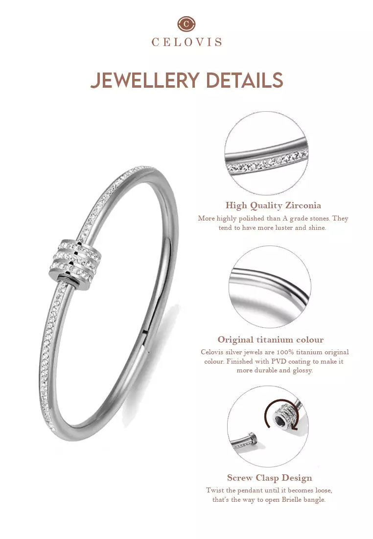 Brielle Triple Row Zirconia Bangle in Silver