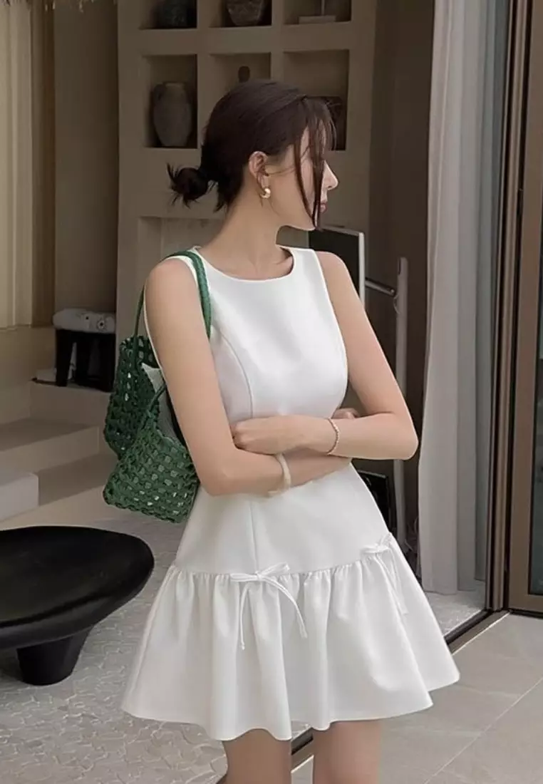 Elegant Bow Tie Vintage Puffy Tank Mini Dress CA26041612W