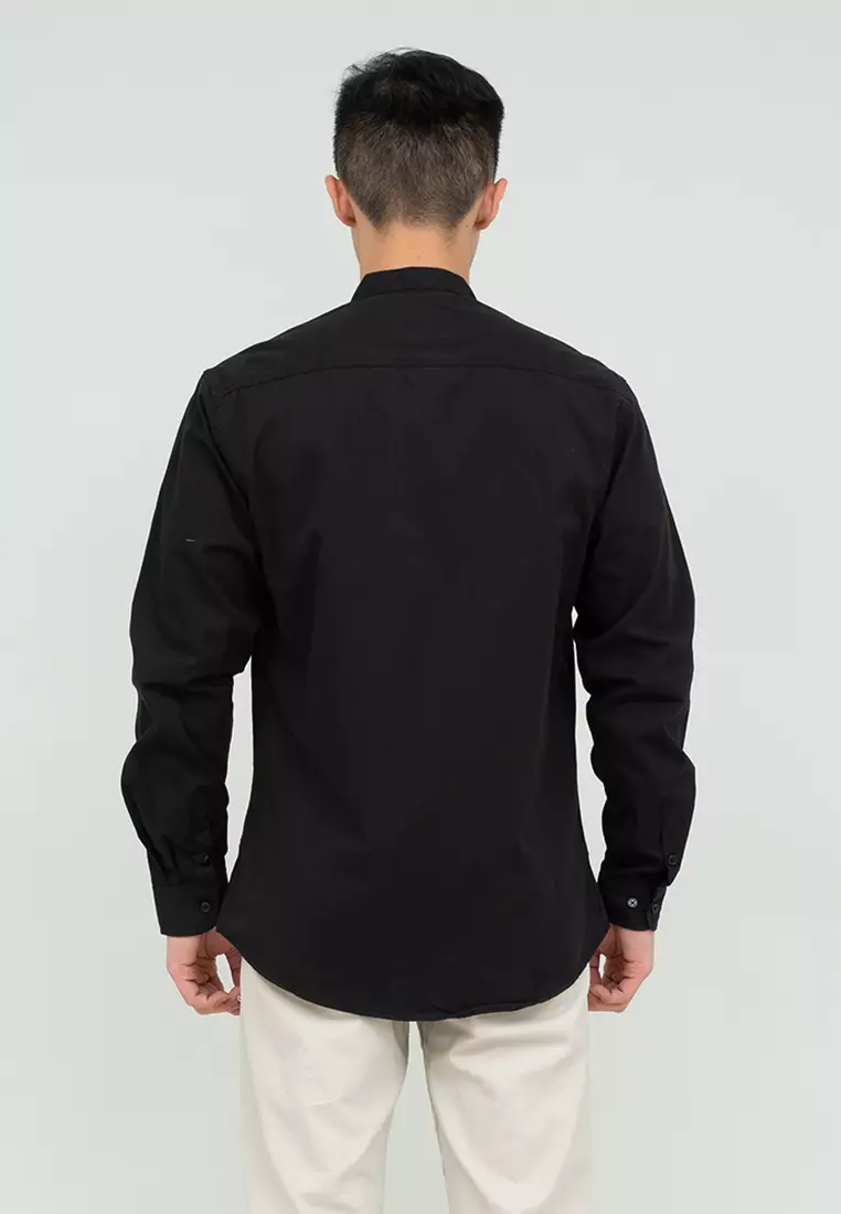 Houseofcuff kemeja Koko Lengan Panjang Pria Hitam