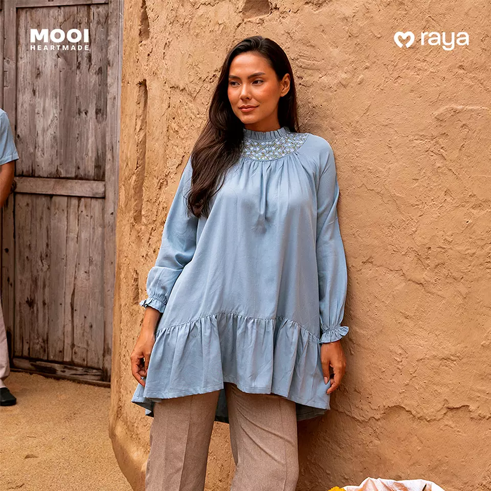 Mooi Tunik Wanita Atasan Wanita Raya Collection Navya Tunic - Clary Sage