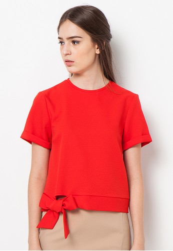 Cute Ribbon Cropped Blouse-Red