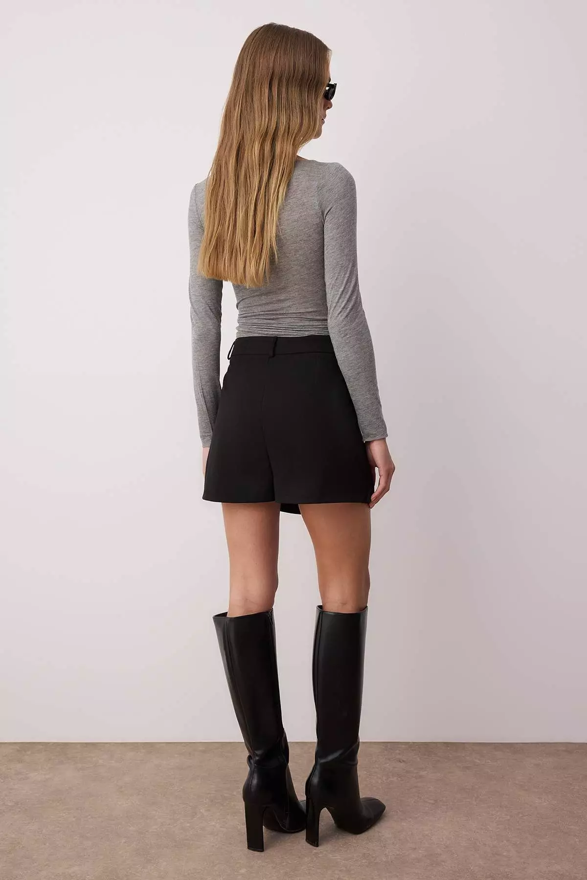 Black Mini Straight Cut Shorts Skirt Shorts