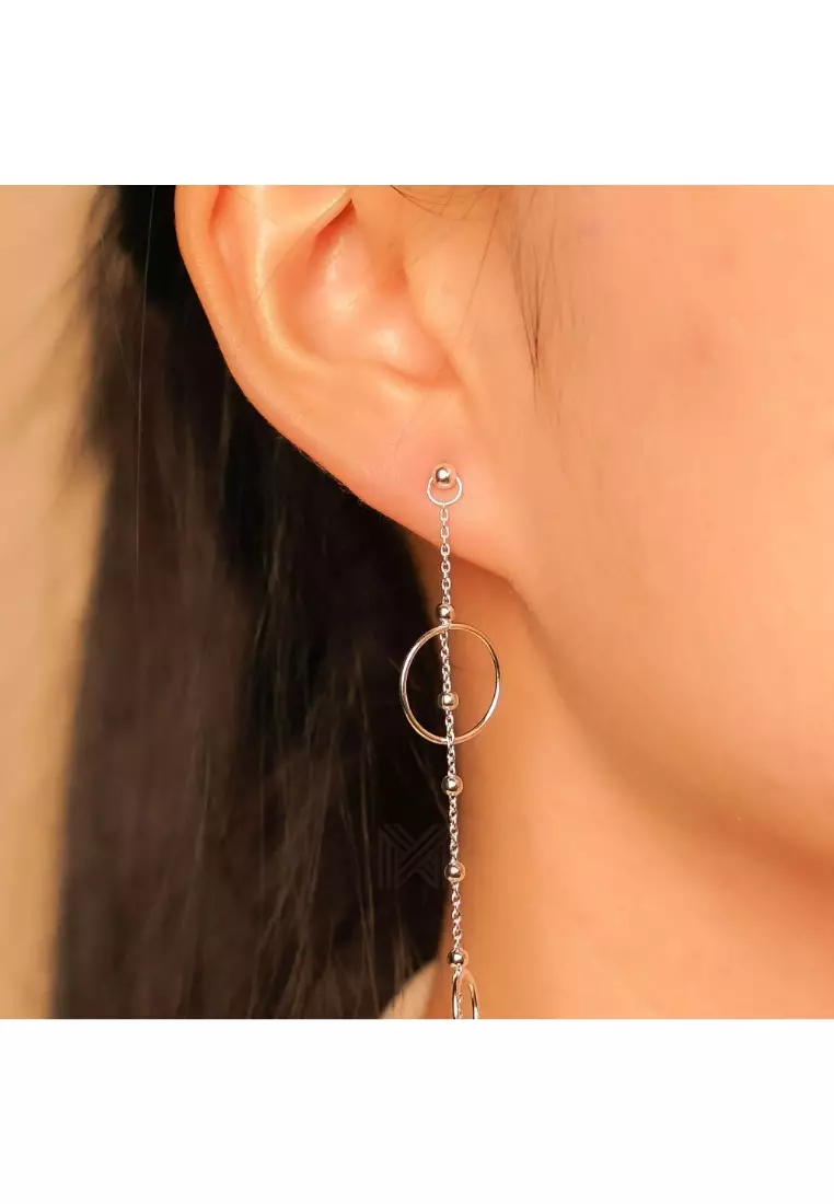 Minimal Satellite Halo Silver Chain Stud Earrings with 925 Sterling Silver
