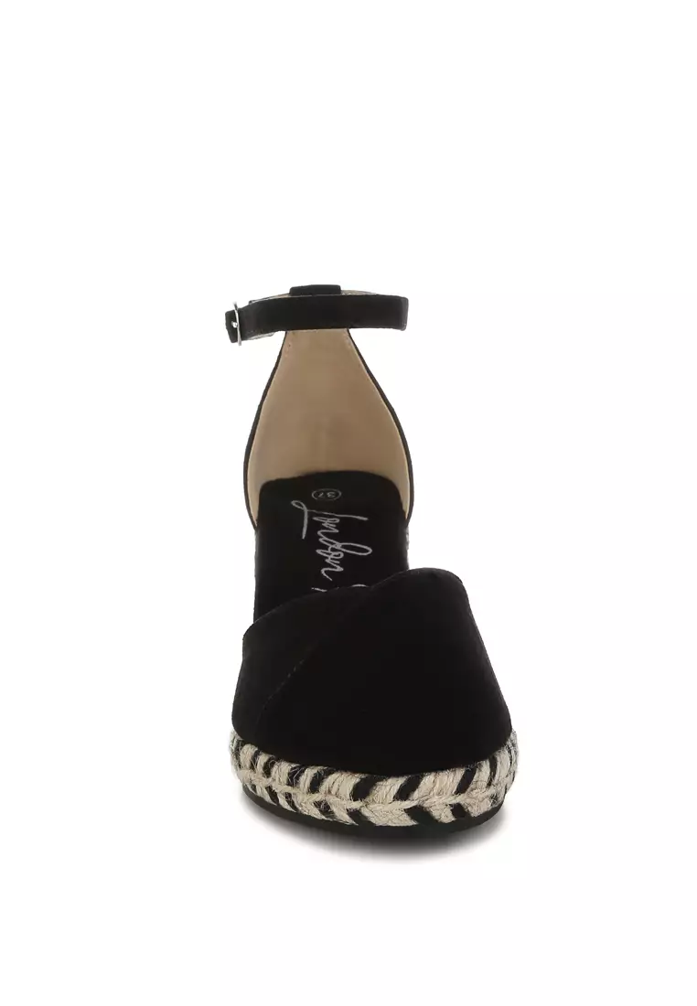 Wedge Heel Espadrilles Sandals In Black