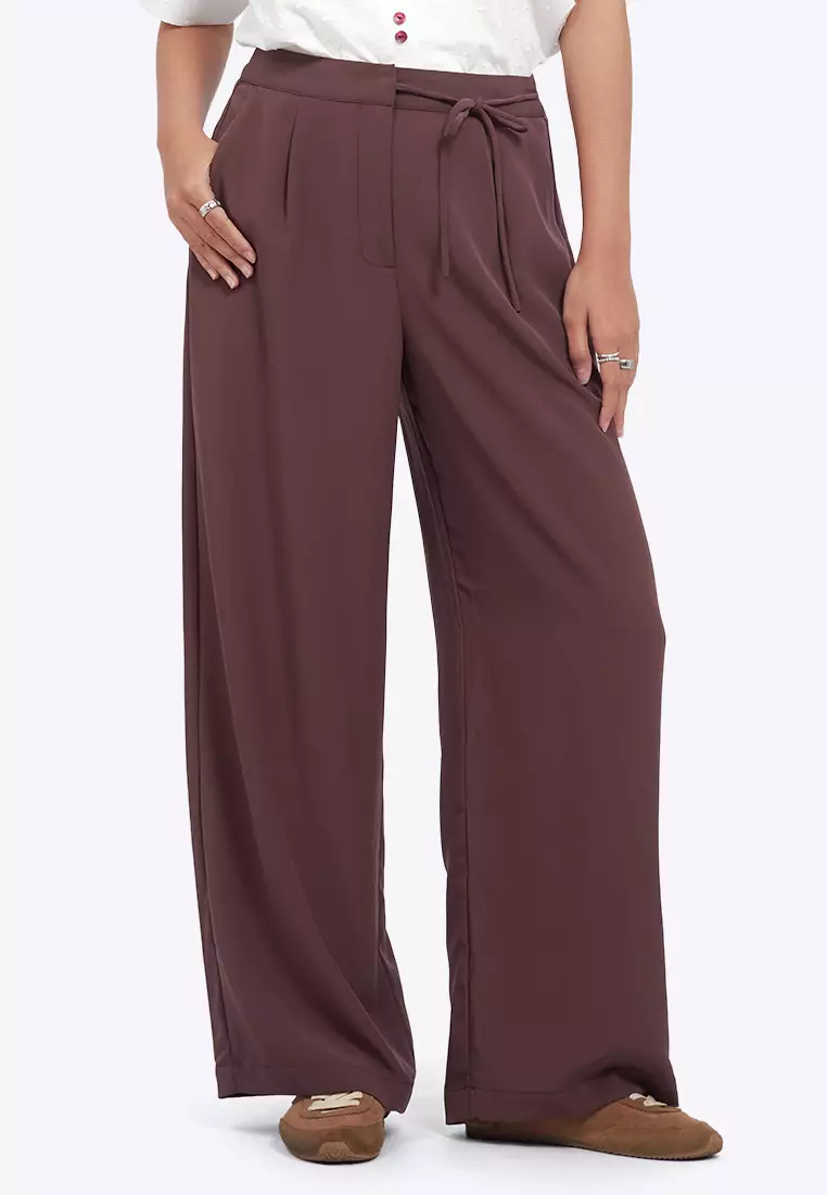 Belted Wide Leg Flowy Pants