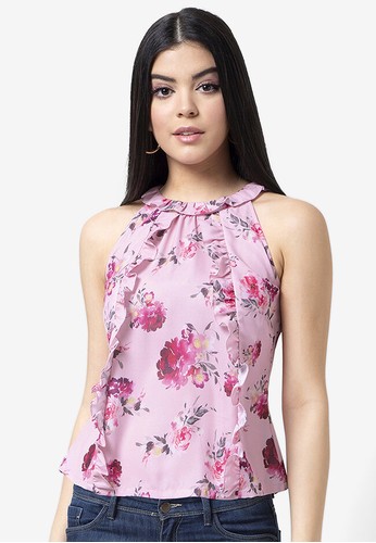 FabAlley pink Floral Ruffled Halter Top 84711AA5F27DDEGS_1