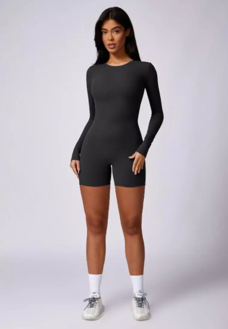 Bareback Romper – Open Back Long Sleeve Seamless Comfort Women Sculpting Fit Ultra-Stretch