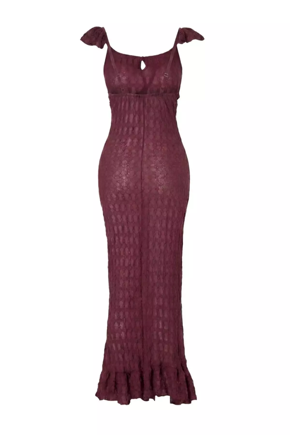 Plum Knitted Maxi Ruffled Sheer Beach Dress Tbess26El00010