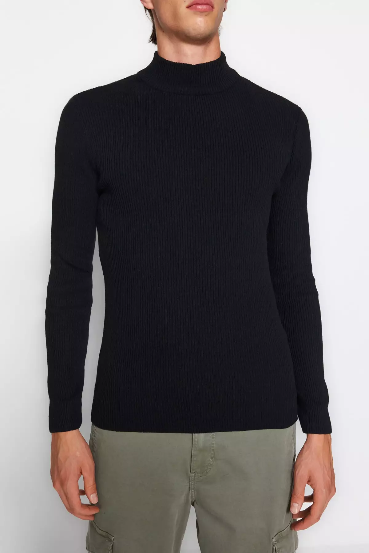 Buy Trendyol Black Ecru Men s Fitted Tight Fit Half Turtleneck