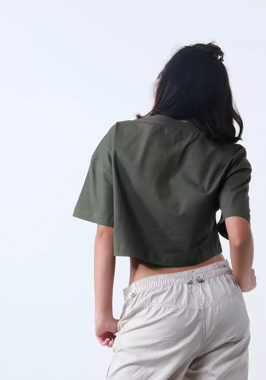 Kaos Wanita Cropped Mila Olive