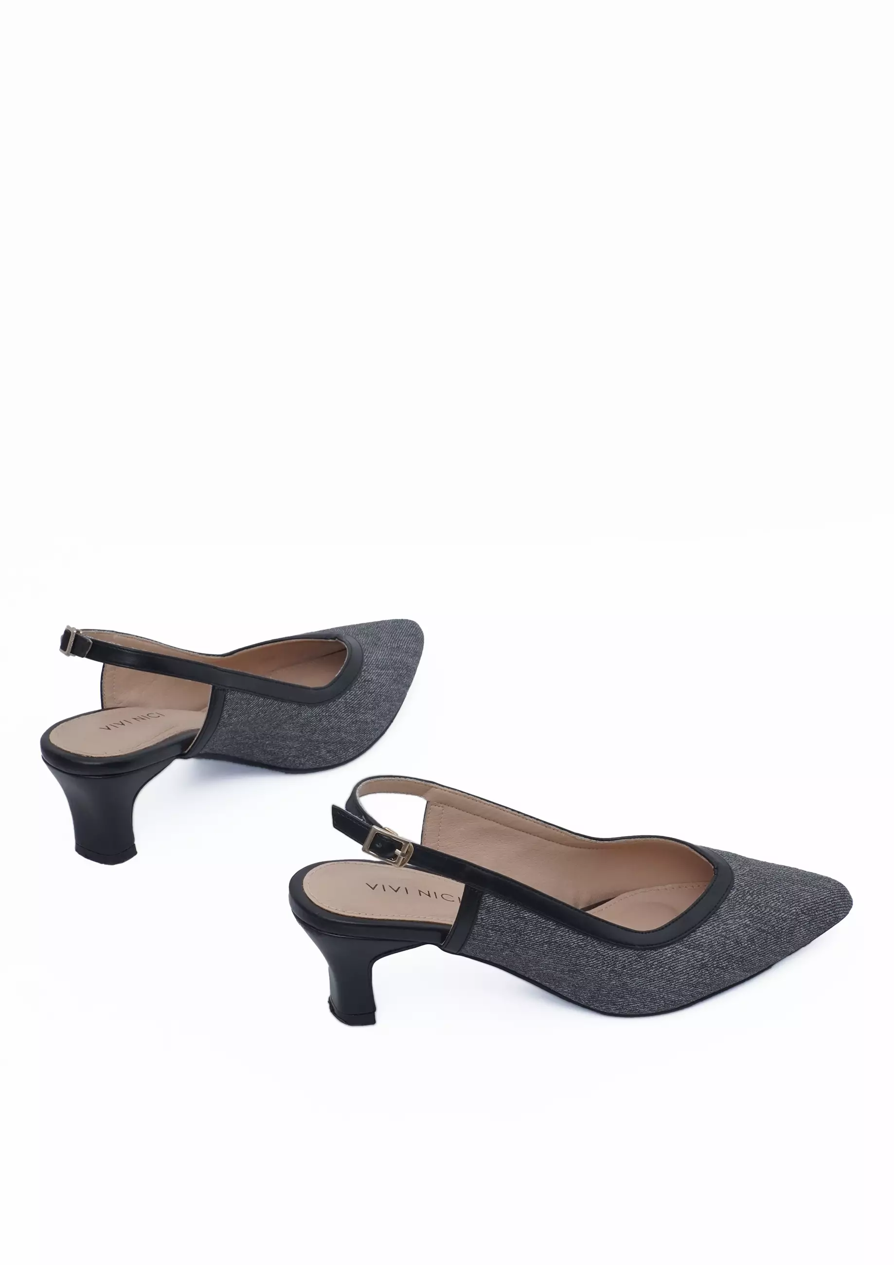 VIVI NICI - Eloise Sepatu Sandal Mules Wanita Hak 5 cm Grey Flannel