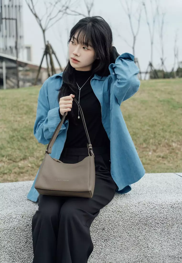 Cameron皮革單肩包 - 大象灰