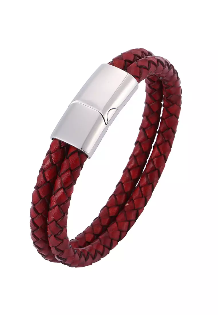 Red leather clearance braided bracelet