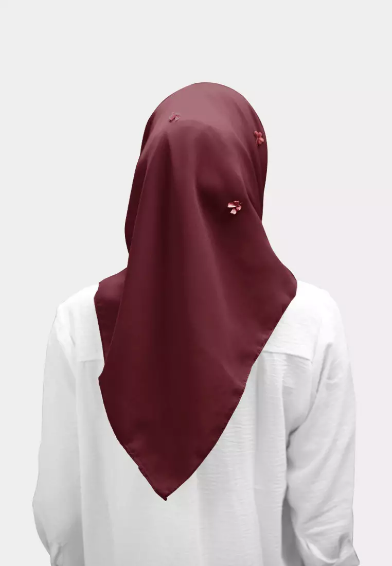 Ribbon Square Hijab | Hijab Segiempat | Kerudung Pita - Red