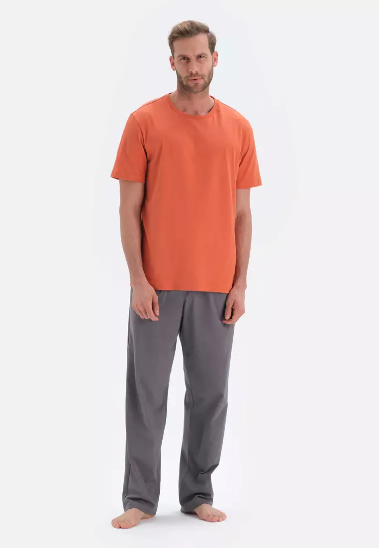 Buy DAG Orange Tshirt Pants Crew Neck Regular Fit Long Leg