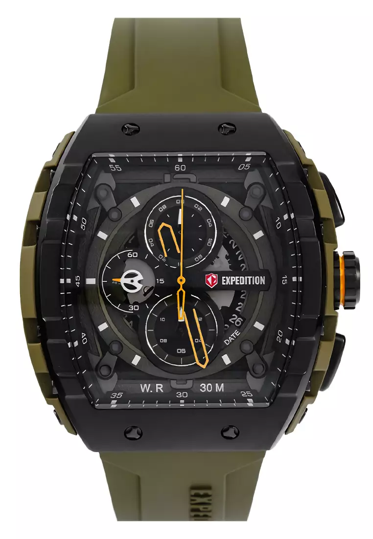Expedition - Jam Tangan Chronograph Pria - Black - Green Rubber Strap - 6782 MCRIPGN