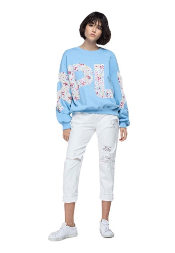 REPLAY blue OVERSIZED SWEATSHIRT WITH REPLAY FLORAL PRINT D19A7AA970CE5EGS_1