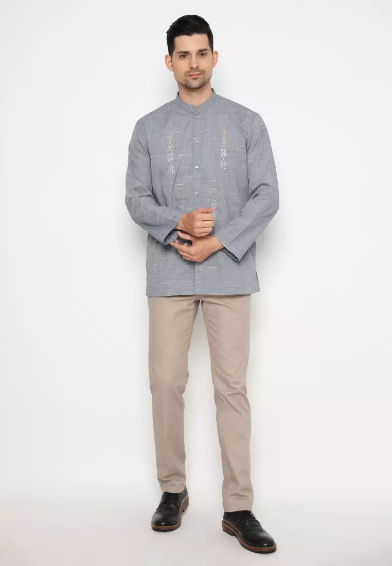 Jobb Ajmal Baju Koko Pria Lengan Panjang Regular Fit Abu-Abu