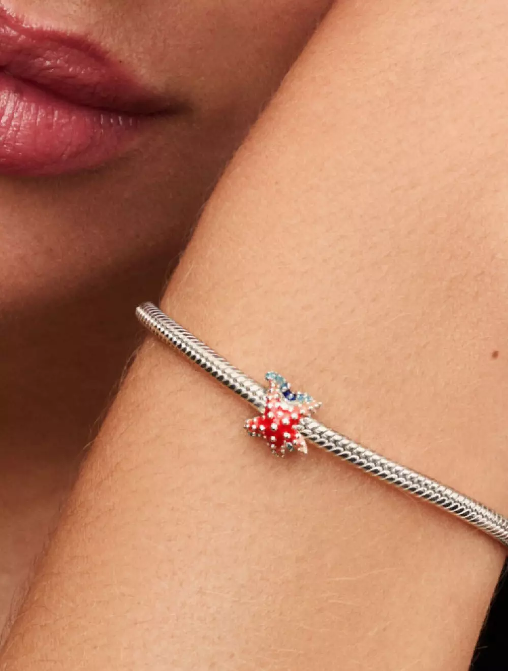 Starfish sterling silver charm with shaded blue and pink enamel