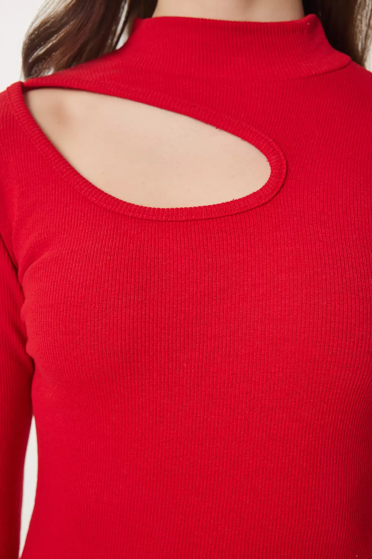 Women'S Red Cream 2-Pack Cut Out Detailed Ribbed Knitted Blouse Gt00235