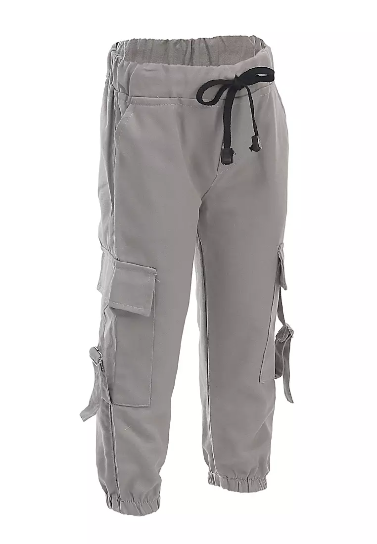 Yocelyn Celana Jogger Anak Perempuan Variasi Saku Kids Long Pants Plian Motive Material Cotton ORIGINAL - Gray