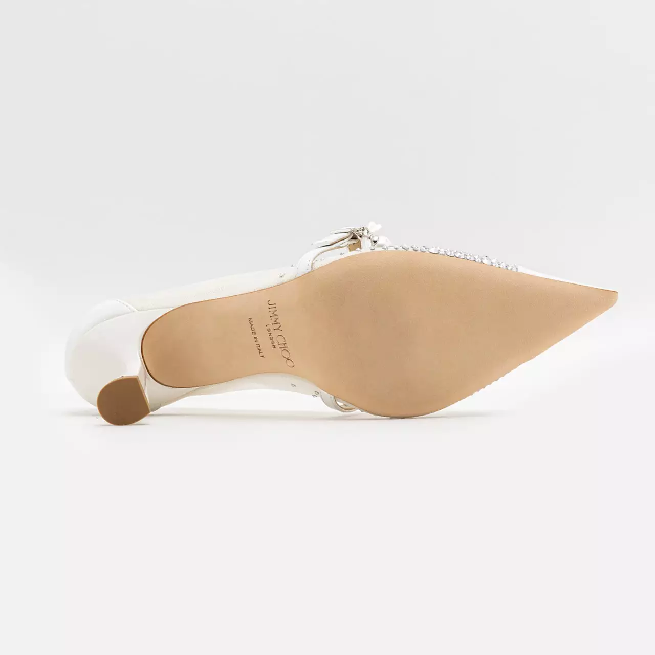 Aren 65 White Crystal Mesh Pumps with Pearl Charm
