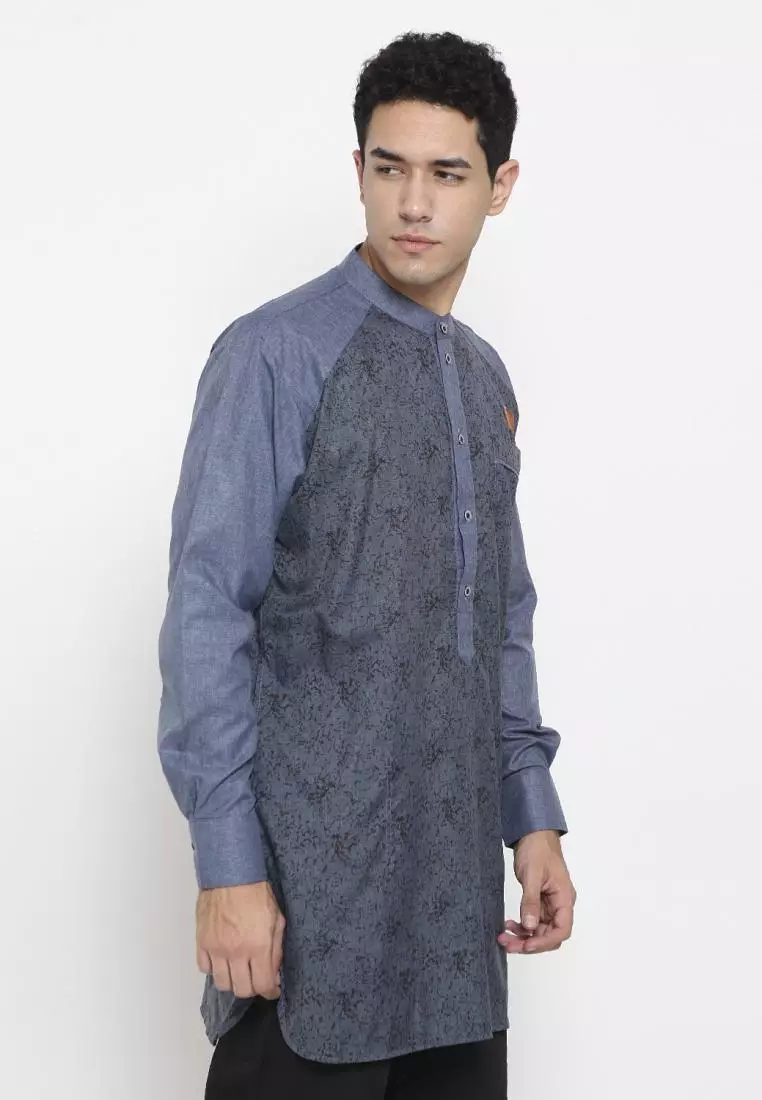 Zayidan Baju Koko Gamis Muslim Pria Fudail Pjg - Biru Motif