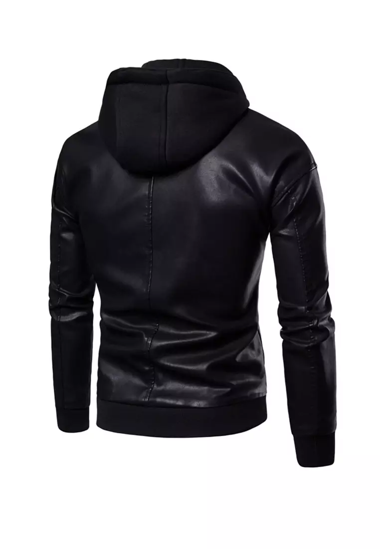 Men's Faux Leather Hooded Jacket MJ906