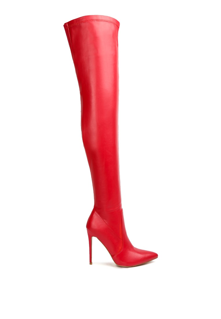 Red Knee High Heel Boots