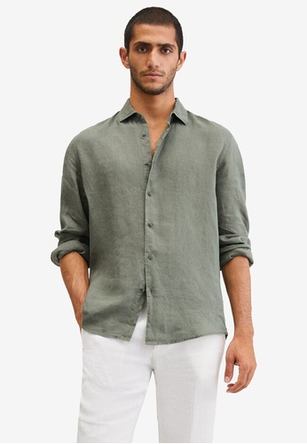 MANGO Man 綠色 Regular-Fit 100% Linen Shirt D15B0AACE636C1GS_1