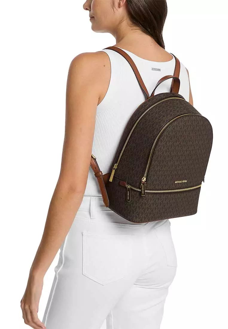 Rhea Medium Signature Logo Backpack Brown 35S5GRAB2B