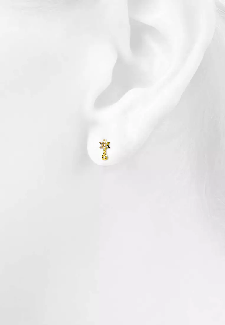 Solid 925 Sterling Silver Pretty & Petite Zircon Drop Earrings in Gold Vermeil