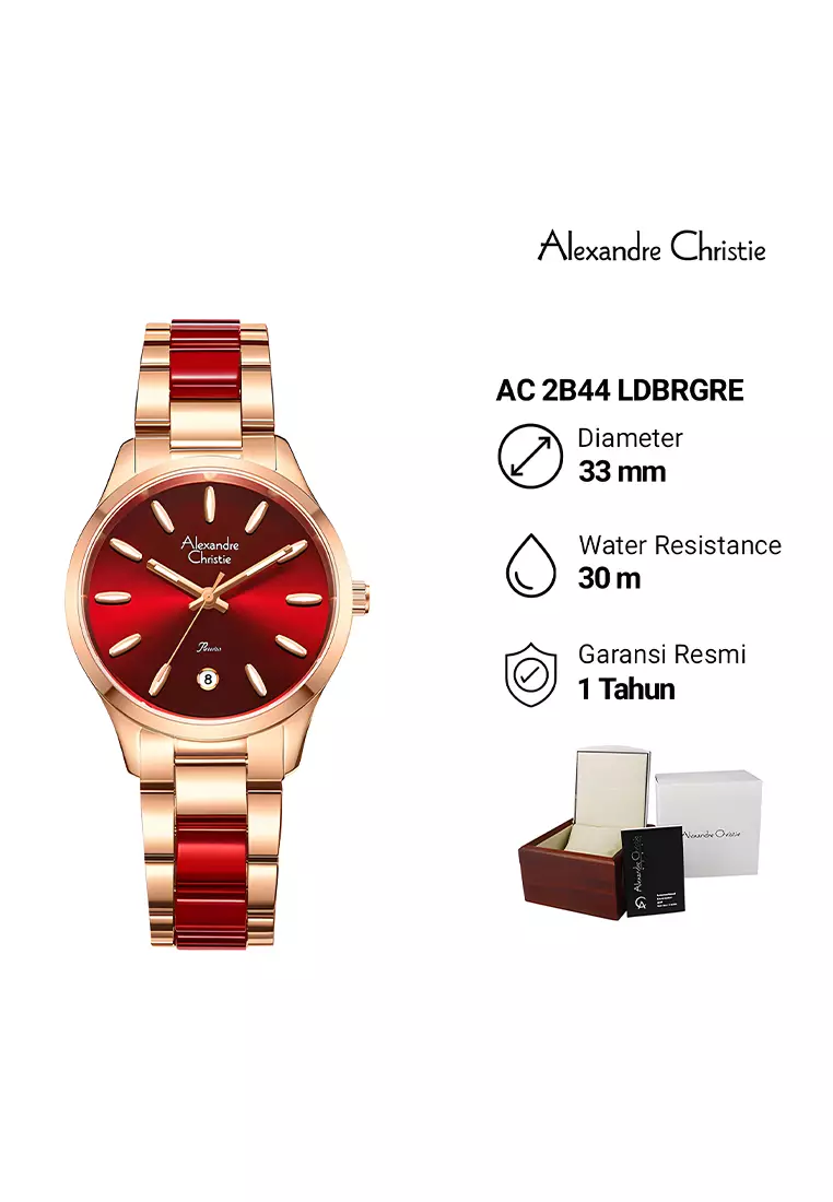 Alexandre Christie Passion - Jam Tangan Analog Wanita - Red Dial Rosegold Dual Tone Stainless Steel - 2B44LDBRGRE