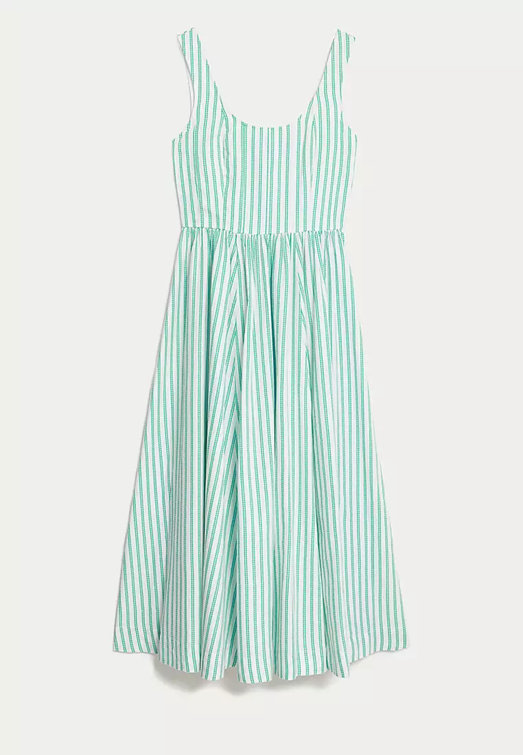 Pure Cotton Striped Midi Waisted Cami Dress