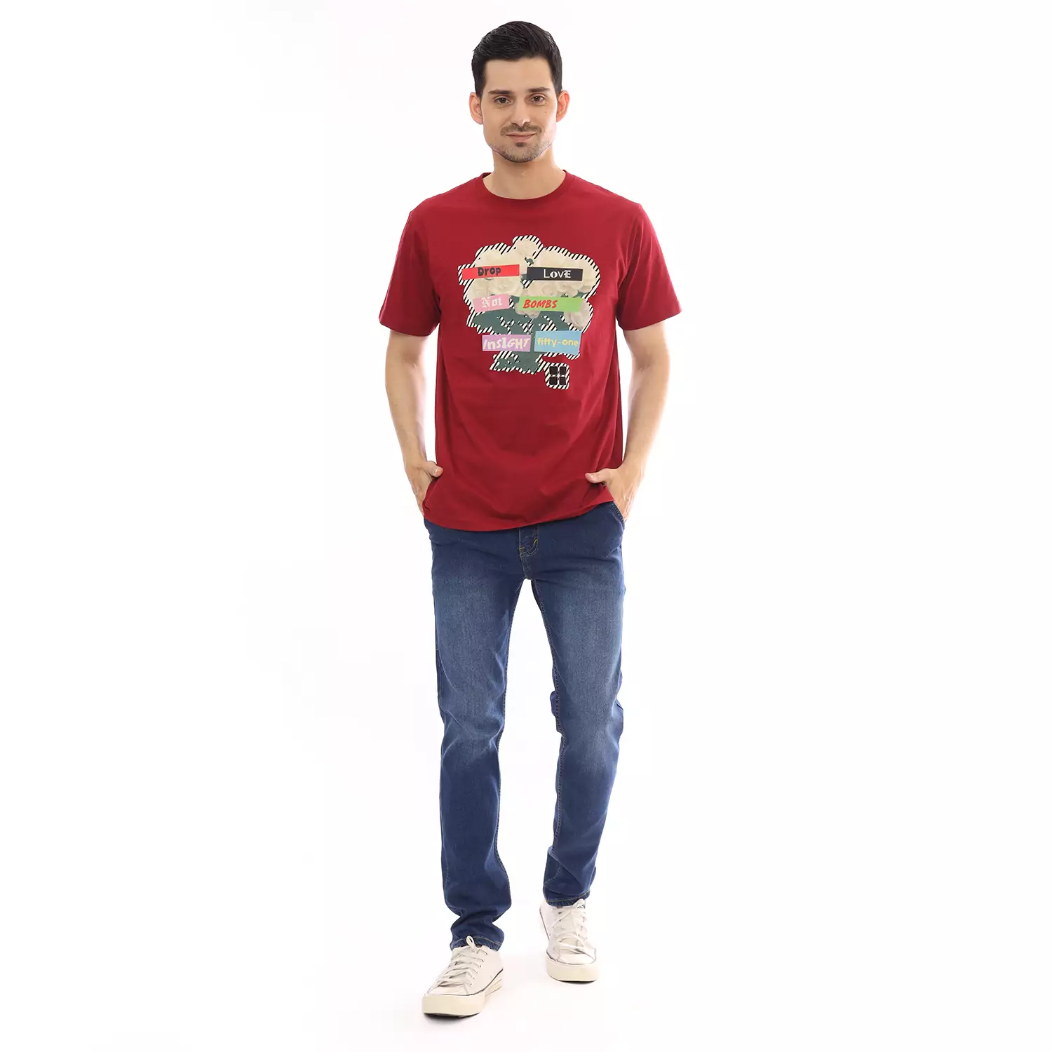 Insight Kaos Lengan Pendek Pria Merah Tua Terang A Drop Love Tee Planet Surf