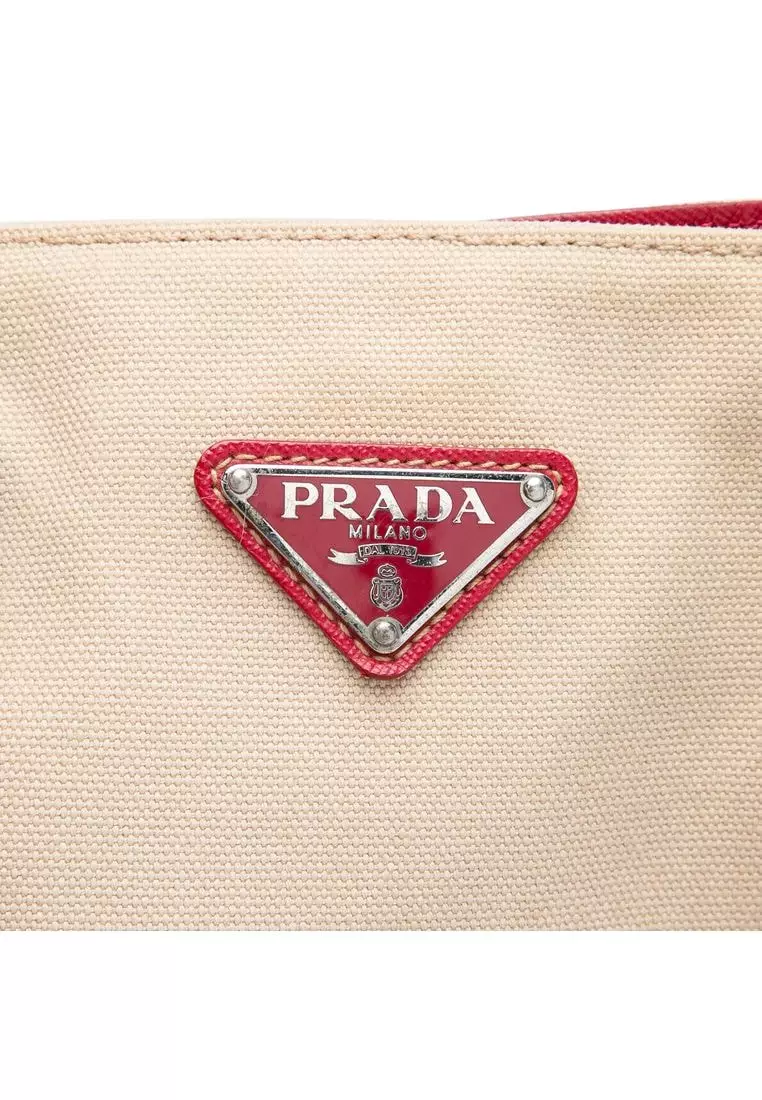 Pre-Loved Prada Saffiano Trimmed Canvas Tote