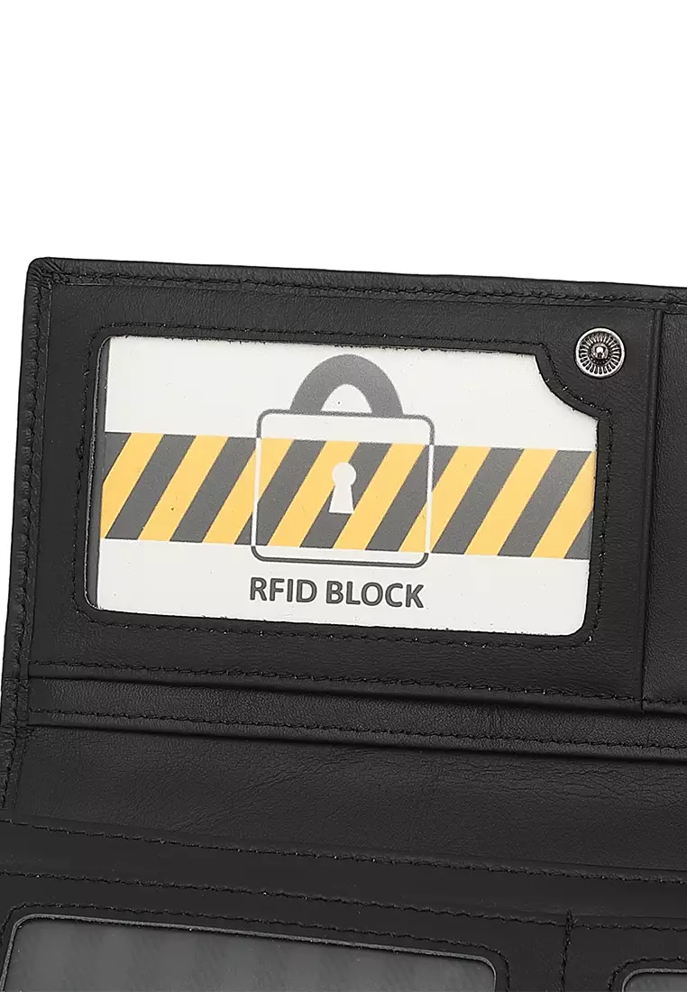 Unisex Genuine Leather RFID Blocking Wallet - Black