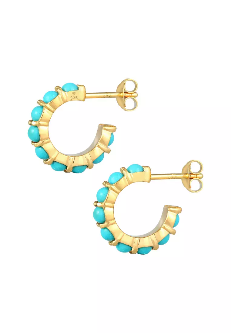 Anting Perhiasan Perak 925 Wanita Turquoise Boho Gold Plated