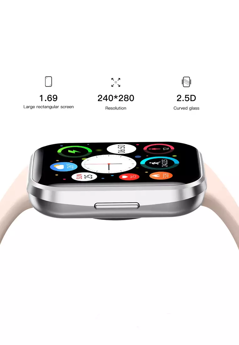 Ladies IOS/Android Silver SmartWatch with Skin Color Rubber Strap