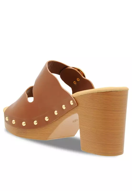 Solid Tone Wooden Casual Heels